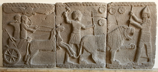 Orthostat, Dreiteiliges Relief mit einer Löwenjagdszene