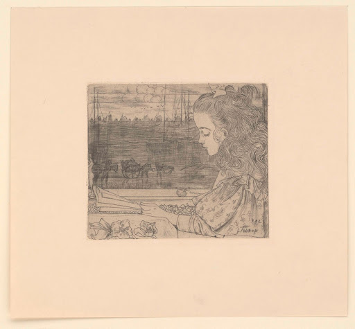 Portret van Charley Toorop, lezend voor het raam