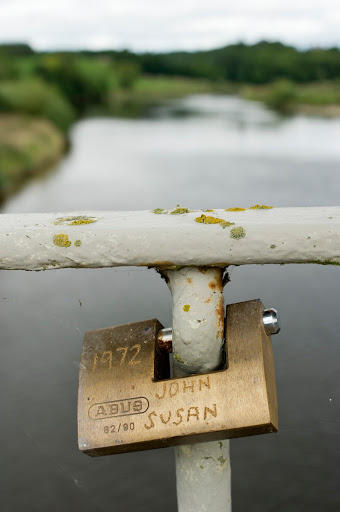 A love lock attached to Union Suspension Bridge, Horncliffe, Northumberland