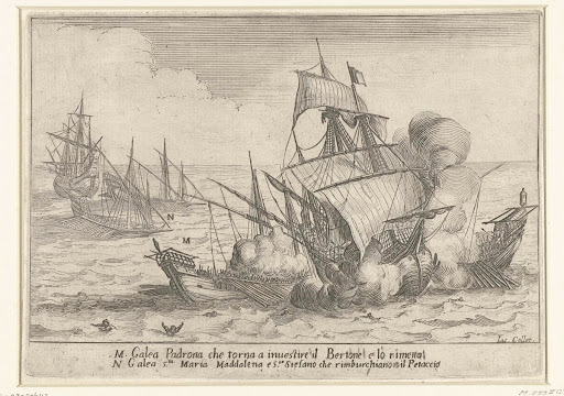 Afloop van de strijd tussen galeien van Cosimo II de' Medici en een Turkse bertone en een petache