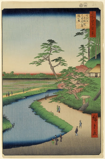Basho's Hermitage and Camellia Hill on the Kanda Aqueduct at Sekiguchi, No. 40 in One Hundred Famous Views of Edo