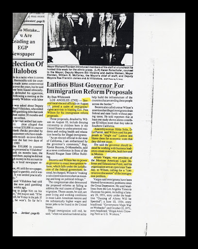 Newspaper Article, “Latinos Blast Governor for Immigration Reform Proposals” by Dan Whitcomb