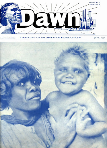 June 1958 cover of Dawn showing unnamed Aboriginal woman and child
