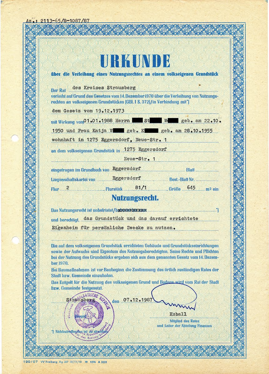 Urkunde "Nutzungsrecht"