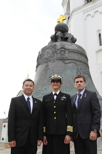 Expedition 32/33 posed for pictures in front of the Tsar Bell as part of their traditional pre-flight ceremonial activities.