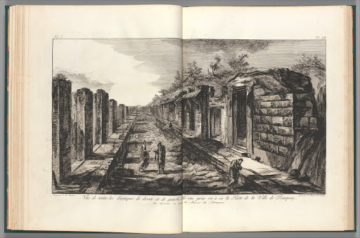 View opposite the entrance gate of all of the shops to the right and left of the street of the City of Pompeii, from Antiquités de Pompeïa, tome premier, Antiquités de la Grande Grèce... (Antiquities of Pompeii, volume one, Antiquities of Great Greece...), volume 1, plate 13