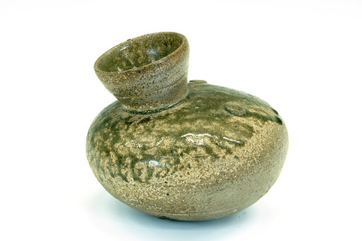 "Sabukaze" flat jar with natural ash glaze, Bizen ware
