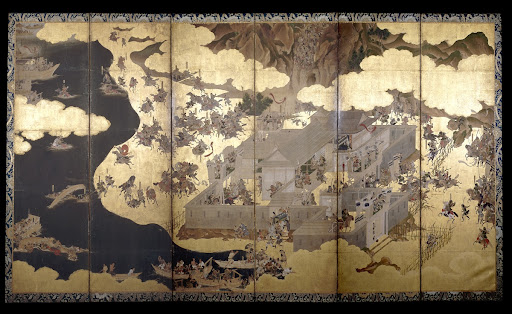 Battles of Ichinotani and Yashima, a pair of 6-fold screen paintings