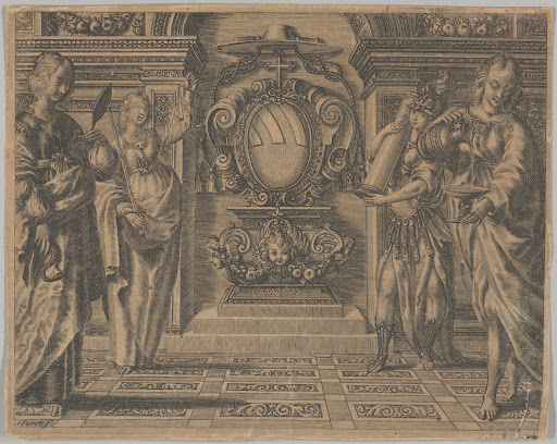Arms of the Ludovisi Family Surrounded by Four Allegorical Figures