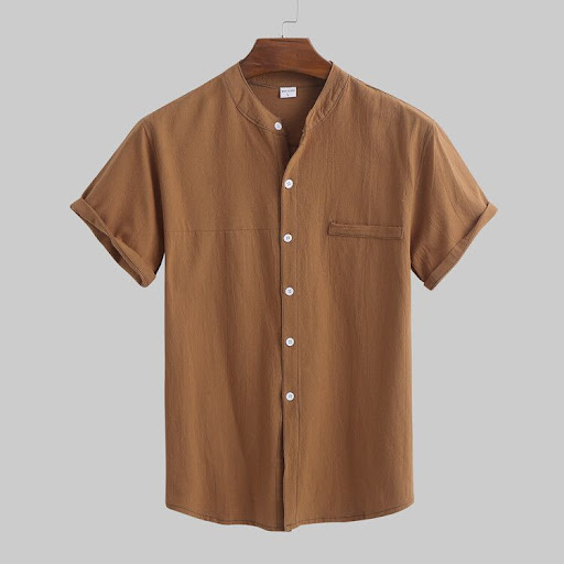 Title 1, Loose cotton and linen short sleeve shirt for u...