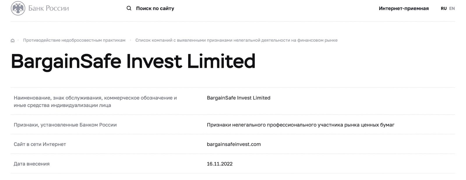 BargainSafe Invest: отзывы клиентов о работе компании в 2023 году