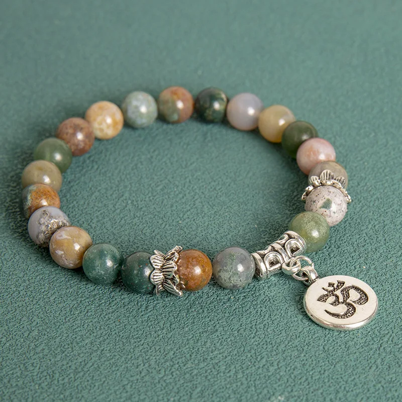 Title 8, Brazalete con cuentas para hombre, piedra de ág...