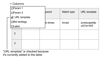 Click "Select columns" to add optional columns.