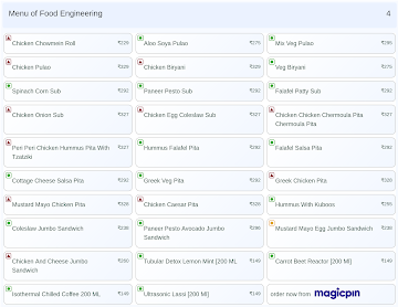 Food Engineering menu 