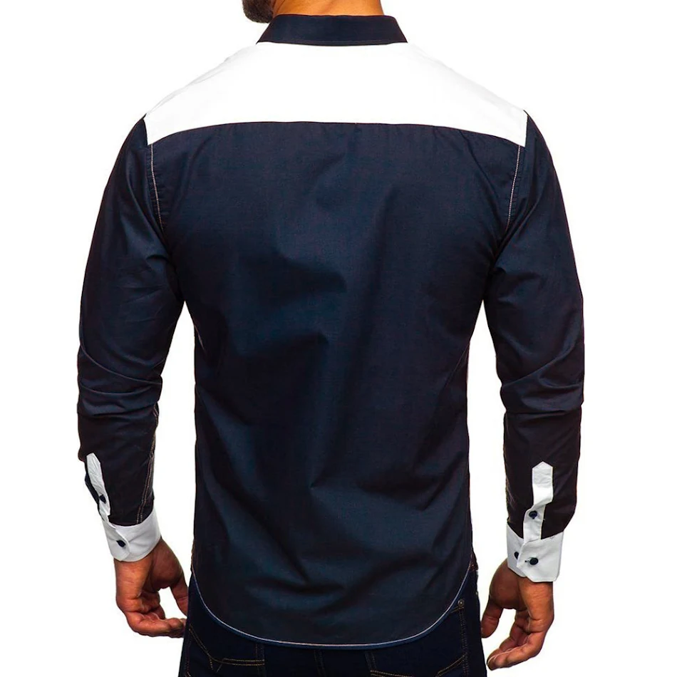 Three-color Stitching Casual Long-sleeved Shirt