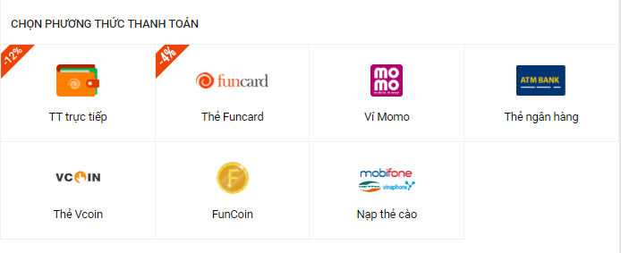 chọn phương thức thanh toán là thẻ funcard