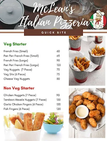 McLeans Italian Pizzeria menu 
