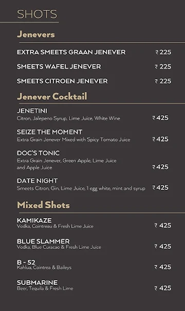 The Tilt Bar Republic menu 