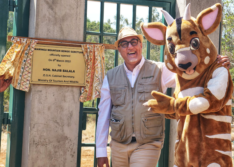 Tourism CS Najib Balala when he officially opened the Mawingu Mountain Bongo Sanctuary on March 9, 2022.