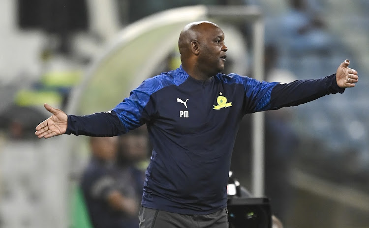 Pitso Mosimane reacts during a league match against AmaZulu.