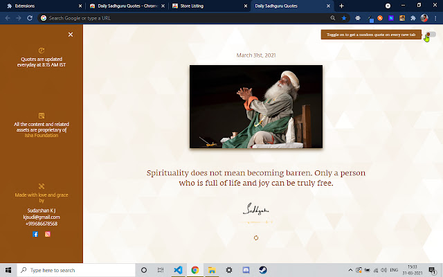 Daily Sadhguru Quotes chrome extension