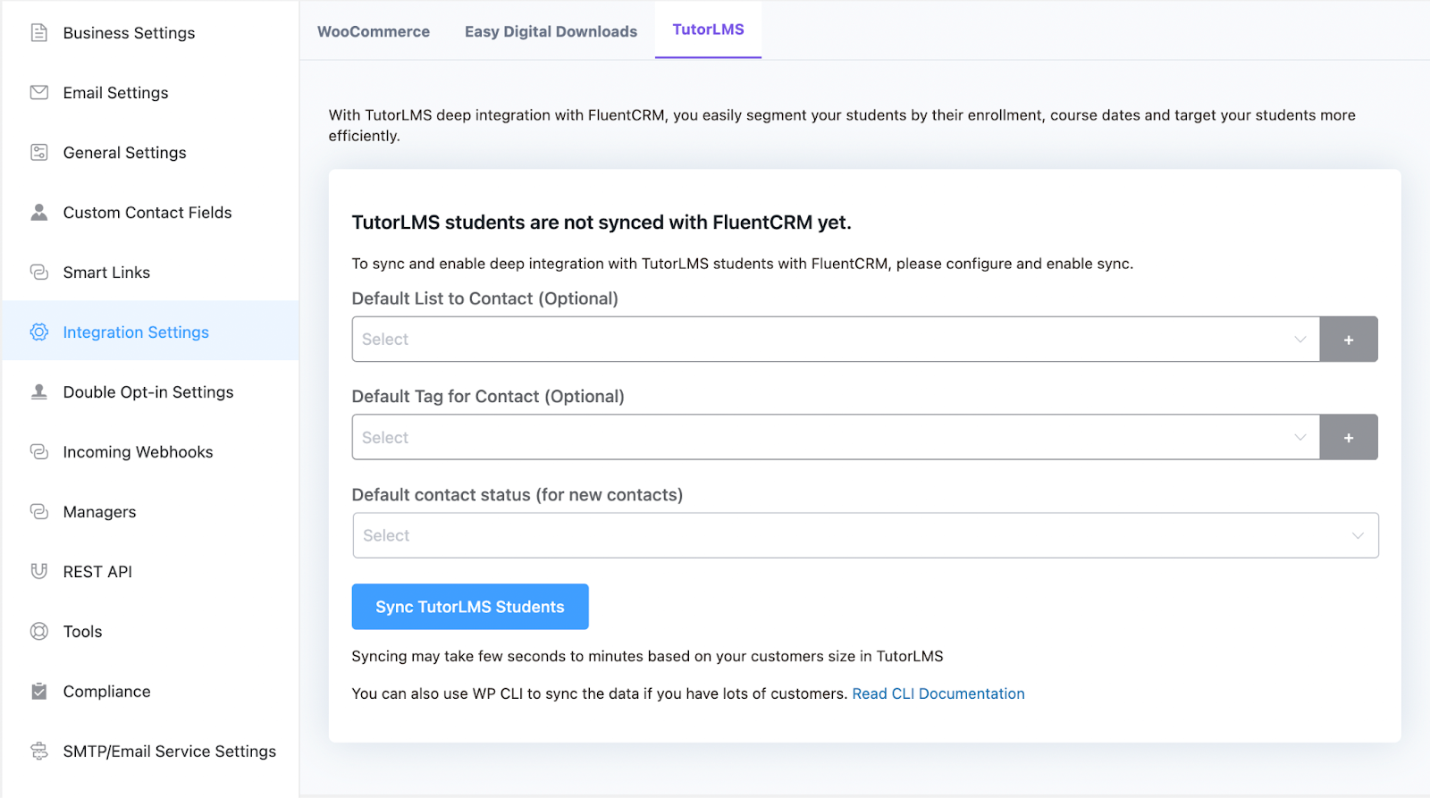 totor lms fluentcrm one click integration