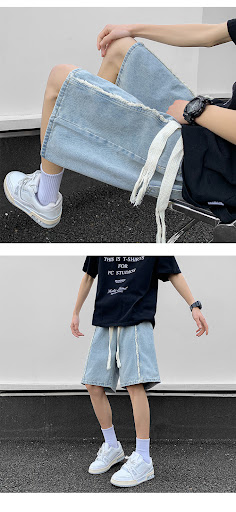 Title 4, American Retro Trendy Washed Straight Shorts. C...