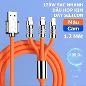 Cáp Sạc Nhanh 3 Đầu 120W Siêu Bền .Đầu Bọc Hợp Kim Kẽm Dây Silicon