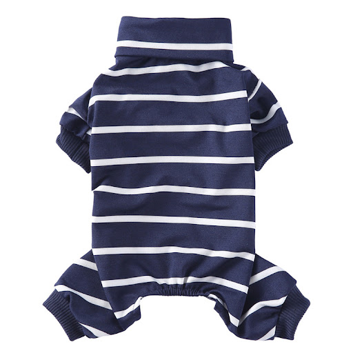 Title 8, Fashionable high collar striped pet dog pajamas...