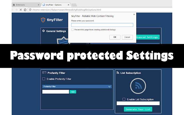 TinyFilter website blocker to protect children from undesired websites