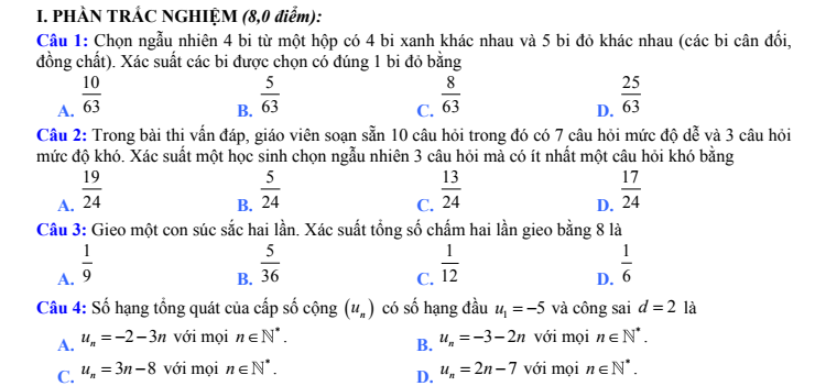 Đề thi học kỳ 1 môn Toán năm 2016 2017 Trường THPT Vinh Lộc Huế dayhoctoan.vn Đề thi học kỳ 1 môn Toán trắc nghiệm và tự luận có đáp án