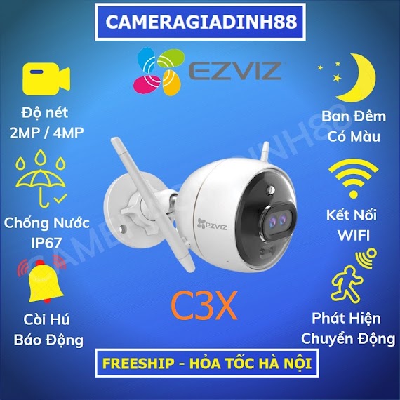 Camera Wifi Ngoài Trời Thông Minh Ezviz C3X C3N Màu Ban Đêm 2Mp 1080P Fullhd C3Tn C3W C3Wn Hikvision Chính Hãng 24Th