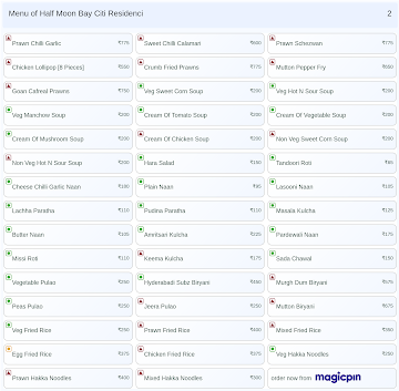 Half Moon Bay Citi Residenci menu 