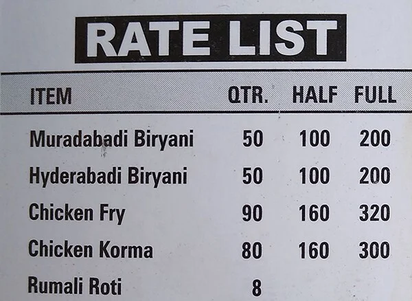 Pakiza Chicken Biryani Center menu 