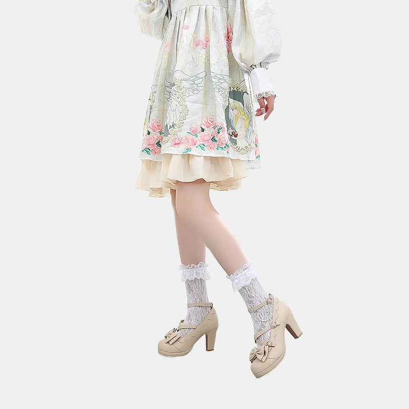 Scarpe da principessa Lolita con cinturini incrociati e abbinamento colori per ragazza dolce, punta tonda, per un look adorabile e unico.