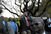 Jacob Zuma addresses supporters in Pieter Roos Park, near the Zondo commission venue in Parktown,  Johannesburg, after the first day of proceedings at the  commission of inquiry into state capture.