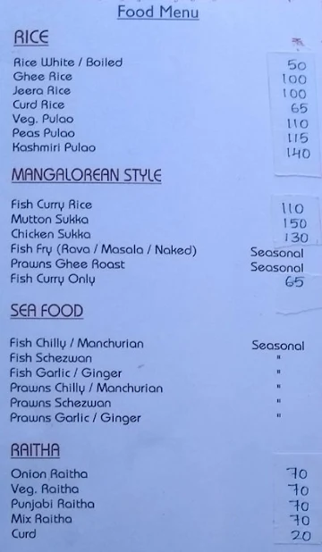 Rajadhani Delux Bar and Restaurant menu 