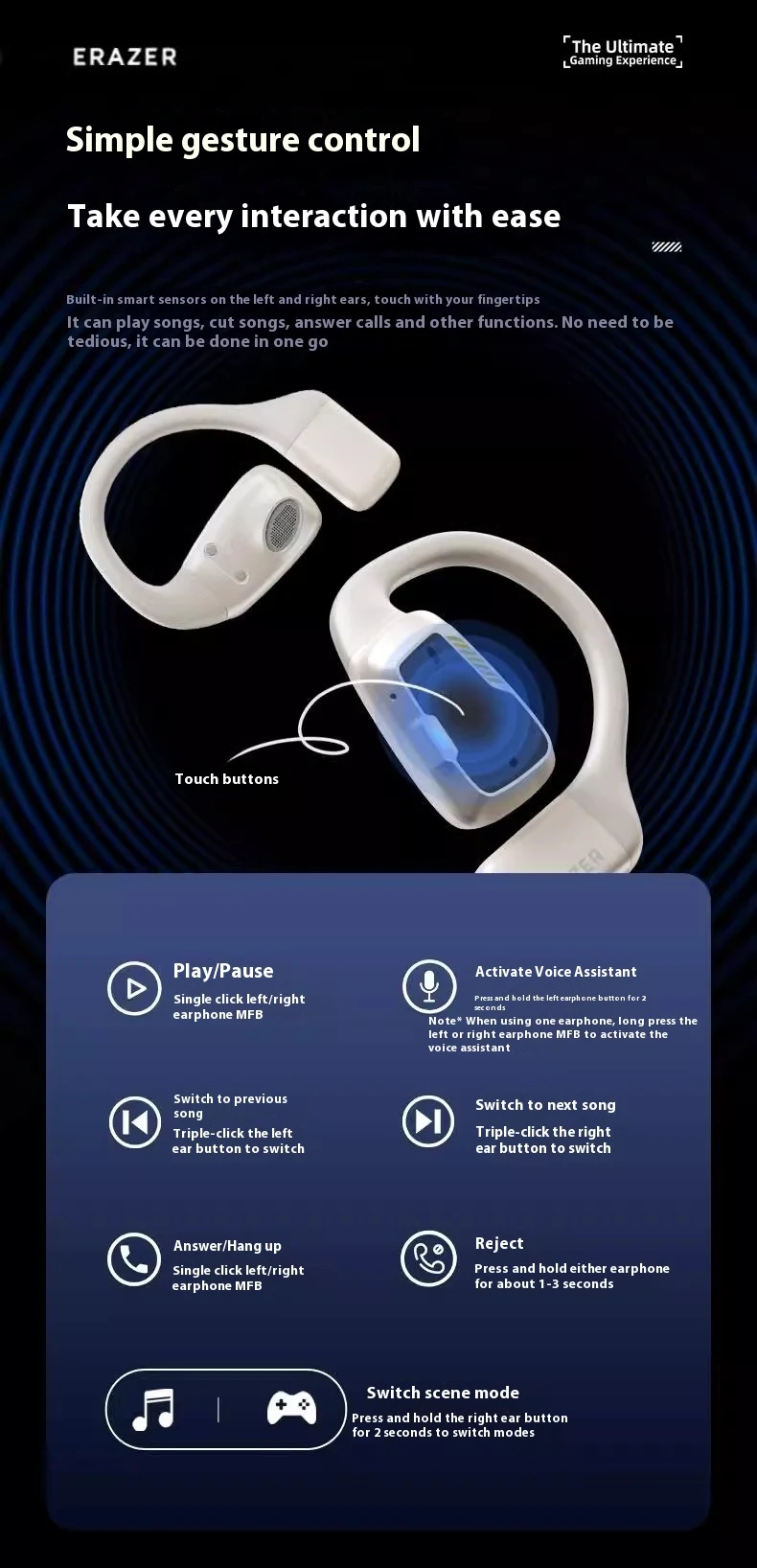 Title 8, Erazer XP6 Auriculares Bluetooth Inalámbricos T...
