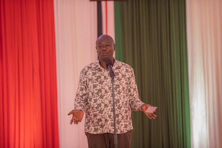 Deputy President Rigathi Gachagua during the opening of a Joint National Executive and Kenya Kwanza Parliamentary Group consultative meeting in Naivasha on February 19, 2024.