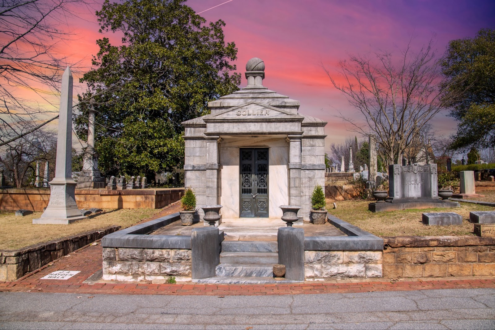 Mausoleum in the Oakland Cemetery at Sunset.