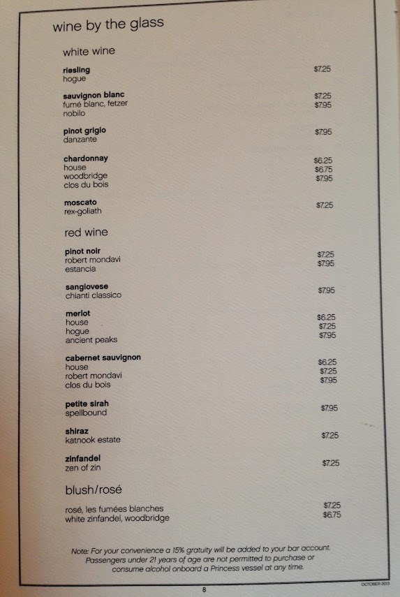 regent cruise lines wine list