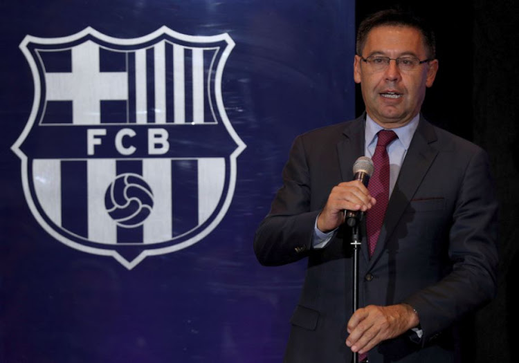 FC Barcelona's president Josep Maria Bartomeu speaks during Ousemane Dembele's presentation.