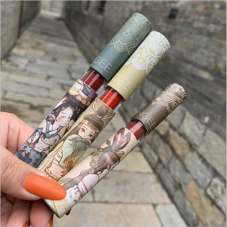 Vintage lipgloss set met zachte print, vijfdelig, fluweel mat en matte finish. Prachtige, verzorgde lippen!