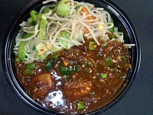 Egg Chilli Garlic Noodles With Manchurian Sauce Bowl [Serves 1]