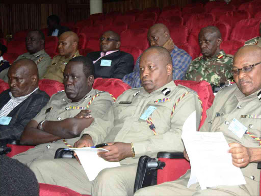 County police commanders and commissioners at the Kenya School of Government in Nairobi during the launch of a crackdown on drugs and illicit brews, March 1, 2018. /JOSEPH NDUNDA