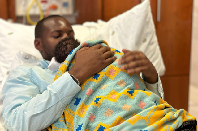 Laduma Ngxokolo welcomed baby Qamata into the world.