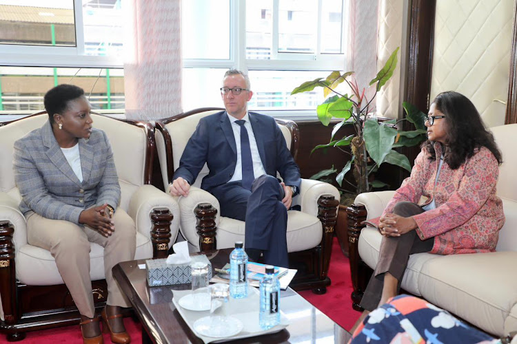 Health CS Susan Nakhumicha and Germany ambassador to Kenya Sebastian Groth and Unicef representative Kenya Shaheen Nilofer on January 24, 2023.