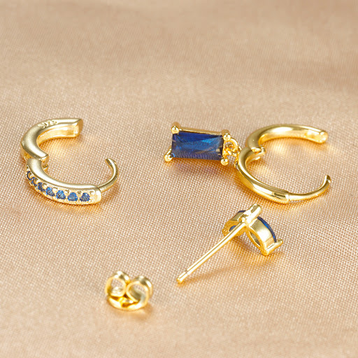 Title 2, Rectangular Zircon Earrings Brass Gold-plated M...