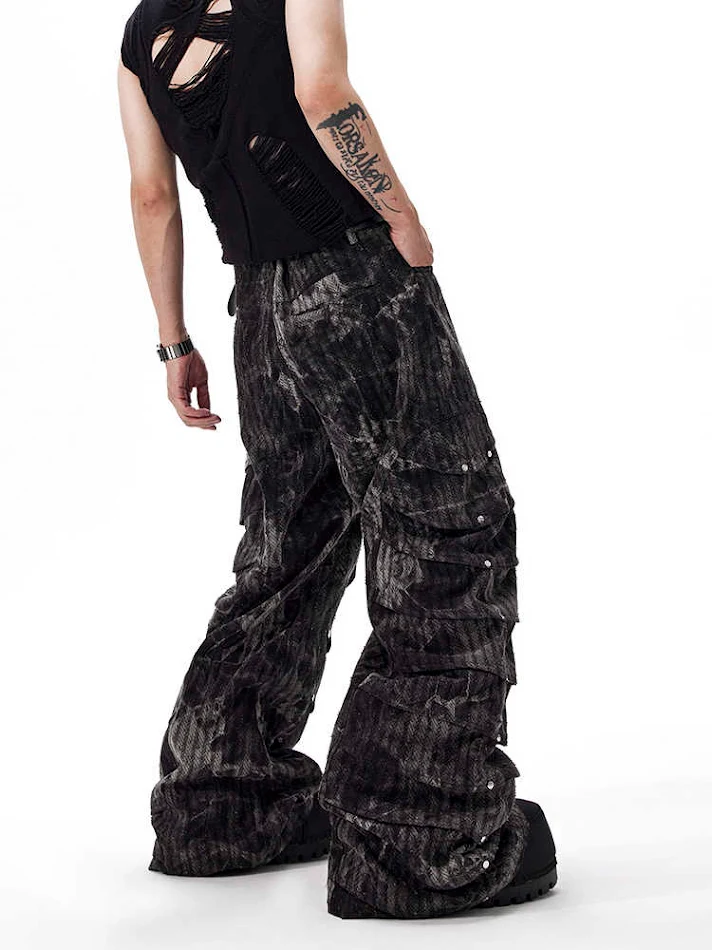 Deconstructed Rivet Machete Jeans Herren Retro Wide Leg Mop Hose Bequeme Passform Alltagstauglich Stylische Jeanshose