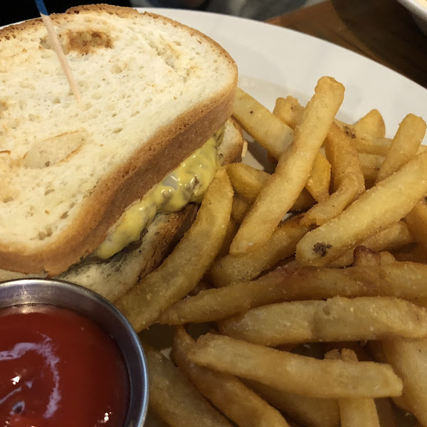 Gluten free cheeseburger kids meal and fries for my son!